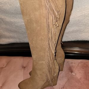 Fringe knee high boots